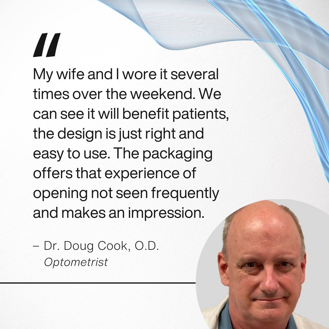 Testimonial quote from Dr. Doug Cook about the Wizard Research electric heated dry eye mask.