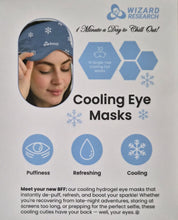Wizard Research single-use cooling eye mask with woman wearing mask to reduce puffiness
